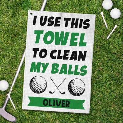 Personalized I Use This Towel to Clean My Balls Golf Towel with Name, Waffle Weave Sports Towel with Hanging Clip, Gift for Golf Lovers/Players