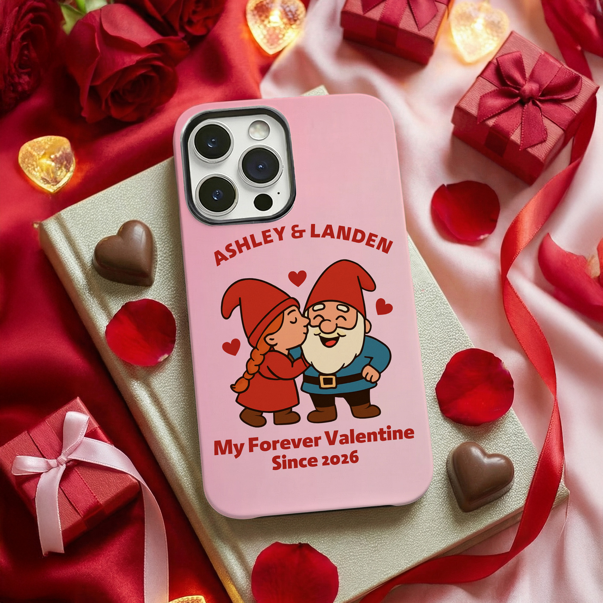 Custom Names Cartoon Dwarf Couple Design Phone Case, Double Layer TPU Phone Case for iPhone, Anniversary/Valentine's Day Gift for Her/Him/Couples