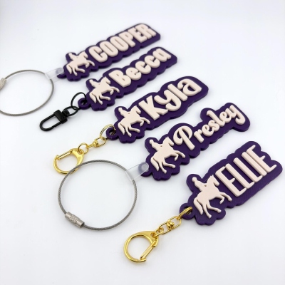 Personalized Equestrian Horse Name Tag Keychain, Youth Sports Team Equipment Keyring, Backpack Charm, Gift for Horse Lovers/Equestrians/Riders