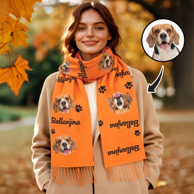 Personalized 1-5 Pet Face Photos Scarf with Names, Multicolor Unisex Scarf Warm and Soft, Birthday/Memorial/Christmas Gift for Pet Lovers/Owners
