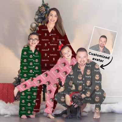 Personalized Cartoon Portrait Pajamas, Custom Family Sleepwear Based on Your Photo, Cute Matching Set, Multiple Colors Available