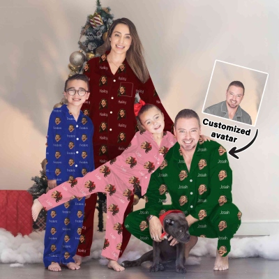 Personalized Family Exaggerated Portrait Pajamas, Funny Face Sleepwear with Multiple Colors, Unique Matching Set Based on Your Photo, Gift for Family