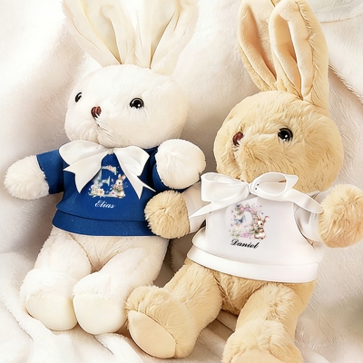 Personalized Name Floral Rabbit Alphabet Design Bunny Doll Toy, Stuffed Plush Rabbit, Baby Shower/Birthday/Easter Gift for Newborns/Kids