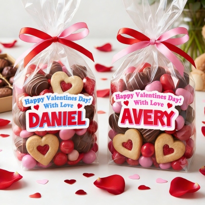 Personalized Name Happy Valentine's Day Stickers, Gift Name Tags, Treat Bag Labels, Class Exchange Party Favors, Valentine's Day Gifts for Couple/Kids