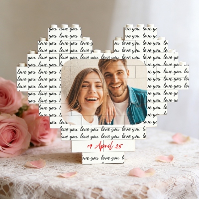 Personalized Photo & Text Rectangular/Heart-Shaped Building Blocks, Picture Brick Puzzle, Anniversary/Valentine's Day Gift for Her/Mom/Couple/Family