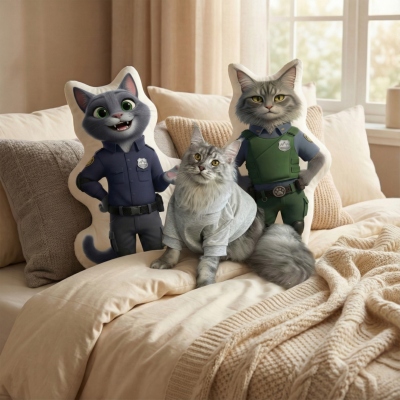 Personalized Pet Picture Cartoon Shaped Pillow, Funny Cat/Dog Photo Turned into Career Character, Unique Outline Cushion, Gift for Pet Lovers/Owners