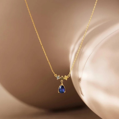 Personalized 2-8 Birthstones Teardrop Pendant Necklace, Dainty Sterling Silver 925 Family Jewelry, Mother's Day/Birthday Gift for Her/Mom/Grandma