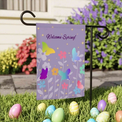 Personalized Easter Butterflies and Flowers Garden Flag, Spring Floral Outdoor Yard Decor for Lawn or Front Porch, Easter Gift for Mom/Grandma/Family