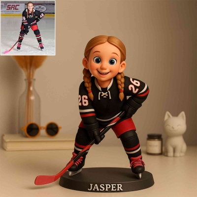 Custom Ice Hockey Photo Cartoon Style Figure with Name, Desk Decor, Gift for Ice Hockey Lover