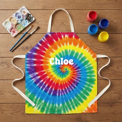 Personalized Tie-Dye Art Smock Apron with Name, Colorful Kids/Adults Painting Bib with Pocket, DIY Craft Supply, Easter/Birthday Gift for Kids/Family