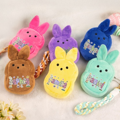 Custom Name Easter Egg Polka Dot Alphabet Bunny Wallet, Rabbit Plush Coin Purse with Wristband, Easter Basket Filler, Easter Gift for Kids/Boys/Girls