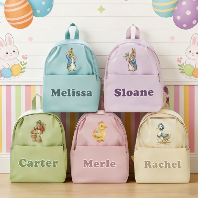 Custom Name Easter Peter Rabbit Farm Animal Design Children's Backpack, Large Capacity Kids' Schoolbag, Birthday/Back to School/Easter Gift for Kids