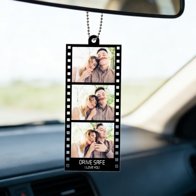 Custom Photo Collage Drive Safe Couple Film Strip Car Charm, Car Visor Clip, Car Accessories, Anniversary/Valentine's Day Gift for Him/Her/Couple