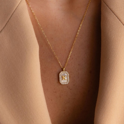 Custom Pave Pearl Necklace with Initial, Sterling Silver 925 Letter Pendant Necklace, Valentine's Day/Birthday/Mother's Day Gift for Her/Mom/Grandma