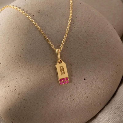 Personalized Initial Pendant Necklace with Birthstone, Sterling Silver 925 Dainty Name Tag Necklace, Birthday/Mother's Day Gift for Her/Mom/Grandma