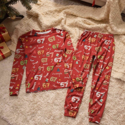 Personalized 67 Christmas Slang Pajamas with Name, Daily Wear Pajama Pants/Sets, Birthday/Christmas Gift for Gift for Children/Teens