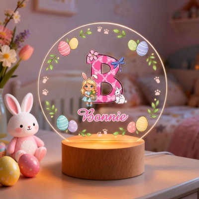 Personalized Name Cartoon Easter Character Alphabet LED Night Light, Acrylic Night Lamp with Wooden Base, Home Decor, Birthday/Easter Gift for Kids
