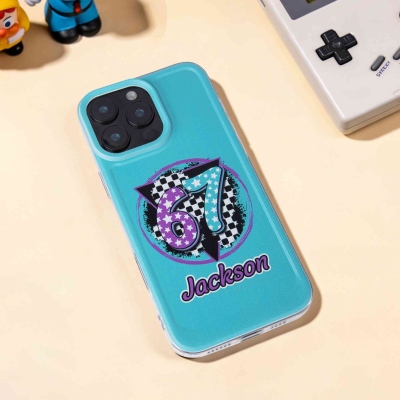 Personalized 67 Star & Checkerboard Design Phone Case, Multicolor TPU Phone Case for iPhone, Birthday/Back to School Gift for Gen Z Tweens
