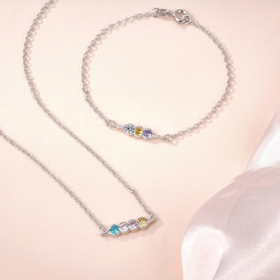 Personalized Peas in a Pod Birthstone Necklace and Bracelet, Custom Multiple Birthstones Family Jewelry, Mother's Day Birthday Gift for Mother Grandmother