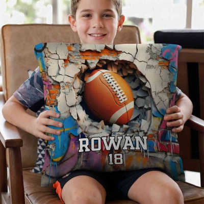 Personalized Name & Number Sports Ball Design Throw Pillow Cover, Pillowcase with Optional Insert, Home Decor, Gift for Sports Lovers/Players/Coaches