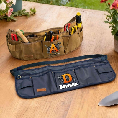 Custom Name Mechanical Alphabet Heavy Duty Tool Belt, Canvas Adjustable Tool Pocket Apron, Birthday/Father's Day Gift for Men/Husband/Dad/Artisans