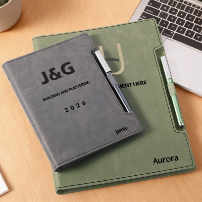 Personalized Name Logo Leather Binder Notebook and Pen Set, A5/B5/A4 Journal with Card Slots, Birthday/Anniversary Gift for Friends/Employees