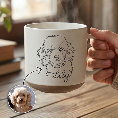 Personalized Name Pet Portrait Outline Pottery Mug, 12oz Ceramic Coffee Tea Mug, Pet Memorial Cup, Birthday/Anniversary Gift for Pet Owners/Lovers