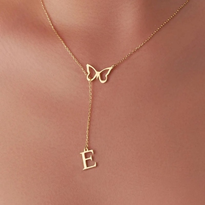 Personalized Dainty Butterfly Initial Necklace, Custom Letter Pendant, Gift for Her, Minimalist Jewelry for Women