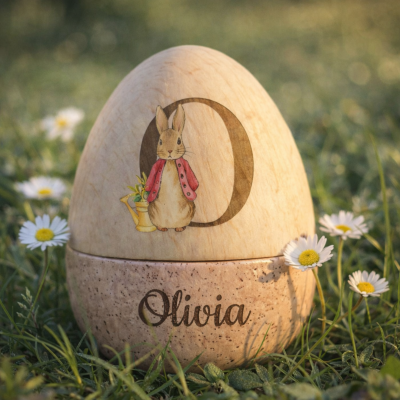 Personalized Wooden Easter Egg with Name, Custom Bunny Egg for Kids, Rustic Hollow Easter Basket Filler Keepsake Gift