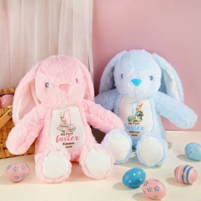 Personalized Name & Year My First Easter Bunny Design Plush Stuffed Rabbit, Soft Bunny Doll Toy, Nursery Decor, Birthday/Easter Gift for Newborns/Kids