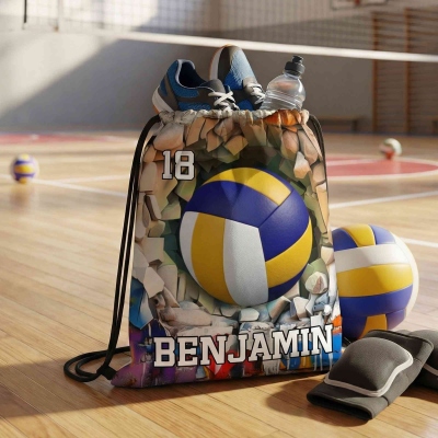 Personalized Name & Number Sports Ball Drawstring Backpack, Large Capacity Game Day Gym Gear Bag, Gift for Sports Lovers/Players/Teammates/Coaches