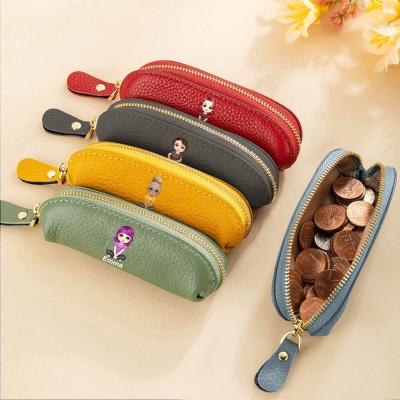 Personalized Cartoon Character Mini Leather Coin Purse with Name, Multicolor Daily Travel Accessories, Birthday/Anniversary Gift for Her/Him