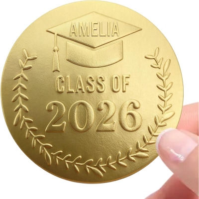 (Set of 12pcs)Personalized Name Class of 2026 Embossed Stickers, Gold Foil Graduation Seal Labels, Party Favors, Gift of Graduates/Students/Classmates