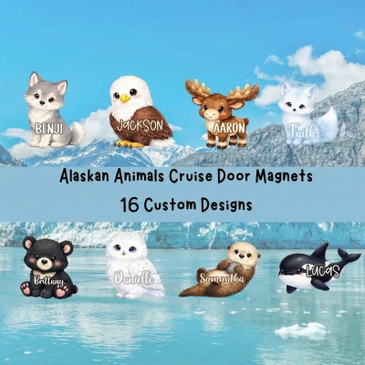 Personalized Alaskan Animal Cruise Door Magnet with Name, Waterproof Reusable Metal Door & Fridge Magnet, Home Decor, Gift for Kids/Friends/Family