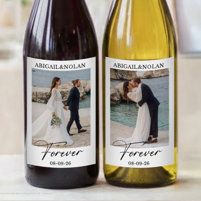 Personalized Couple's Photo & Names Wine Stickers with Date, Waterproof Wine Bottle Labels, Engagement/Anniversary/Wedding Gifts for Couple/Newlyweds