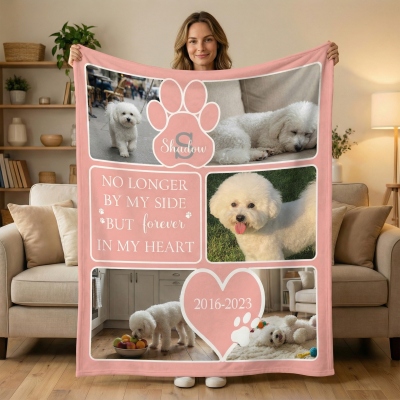 Personalized Photos Dog Memorial Blanket with Name & Date, Flannel/Sherpa Bed Couch Throw, Pet Loss Keepsake Blanket, Remembrance Gift for Dog Mom/Dad
