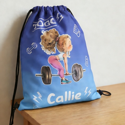 Personalized Cartoon Fitness Girl Drawstring Backpack with Name, Large Capacity Colorful Workout Gym Gear Bag, Gift for Gym Girls/Fitness Lovers