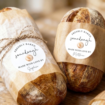 Personalized Name Round Sourdough Stickers, Self-Adhesive Made with Love Baking Packaging Labels, Gifts for Bakers/Bread Makers/Confectioners