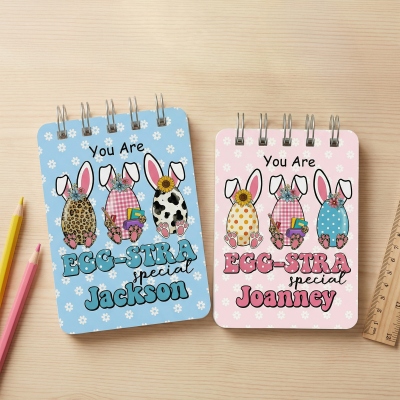 Personalized Name You Are Egg-Stra Special Bunny Eggs Notebook, A7 Spiral Notebook, Easter Basket Stuffer, Easter Gift for Kids/Boys/Girls