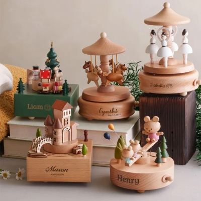 Personalized Wooden Music Box with Name, Handcrafted Vintage Musical Keepsake, Nursery Decor, Baby Shower/Birthday/Anniversary Gift for Newborns/Kids