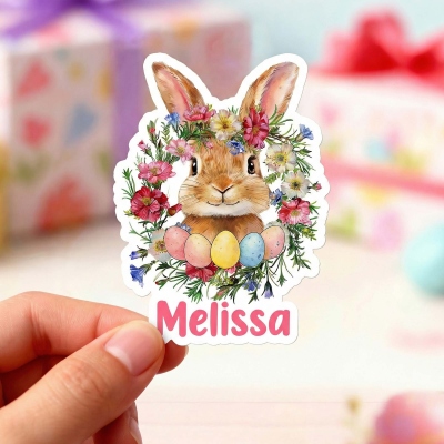 Personalized Name & Birth Flower Bunny Easter Stickers, Class Exchange Gift Tags, Treat Bag Labels, Party Favors, Easter/Back to School Gifts for Kids