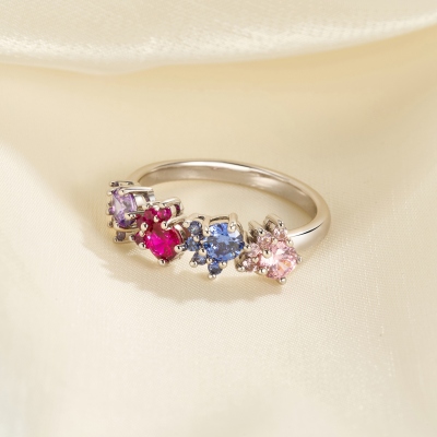 Personalized 1-5 Cat Paw Birthstones Ring, Sterling Silver 925 Dainty Pet Memorial Jewelry, Birthday/Anniversary Gift for Cat Lovers/Owners