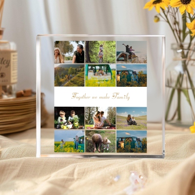 Personalized 12 Photos Square Acrylic Plaque with Text, Home Decor, Birthday/Anniversary/Valentine’s Day/Mother’s Day Gift for Her/Couple/Mom/Family