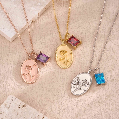 Custom Birthstone Necklace, Birthflower Necklace, Mother Necklace, Birthday Gift, Grandma Gift, Mothers Day Gift,Christmas Gift for Her