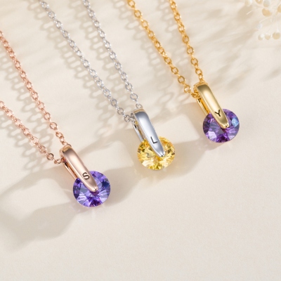 Personalized Birthstone & Initial Spinner Fidget Necklace, Dainty Spinning Pendant Necklace, Anxiety Relief Jewelry, Birthday Gift for Family/Friends