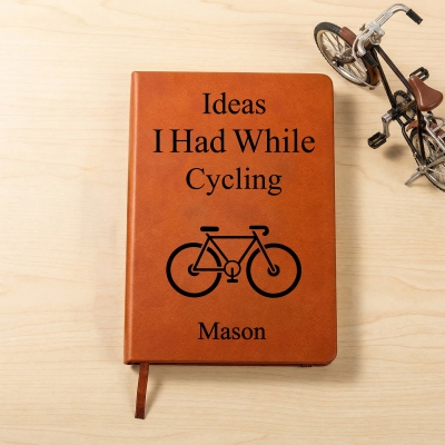 Personalized Cycling Ideas Notebook with Name, A5 Leather Biking Inspiration Journal, Birthday/Anniversary/Retirement Gift for Bike Lovers/Cyclists