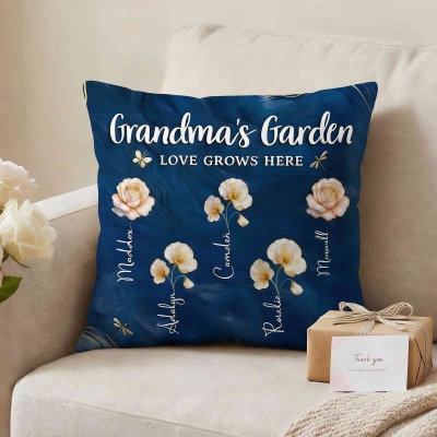 Personalized Names & Birth Flowers Grandma’s Garden Throw Pillow Cover, Pillowcase with Optional Insert, Birthday/Mother’s Day Gift for Mom/Grandma