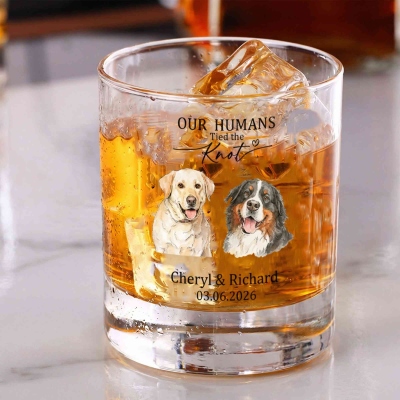 Personalized Name Watercolor Pet Portrait Wine Glass, 10oz Bourbon Whiskey Old Fashioned Glass, Engagement/Wedding Gift for Newlyweds/Pet Lovers