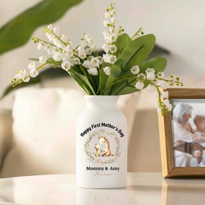 Personalized Names Floral Animal Mama & Baby Design Vase, First Mother’s Day Ceramic Mug Vase, Home Decor, Mother’s Day Gift for New Mom