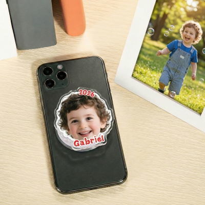 Personalized Face Photo Phone Grip with Expanding Kickstand, Adhesive/Magnetic Phone Holder for Hand, Phone Accessories, Gift for Family/Friends
